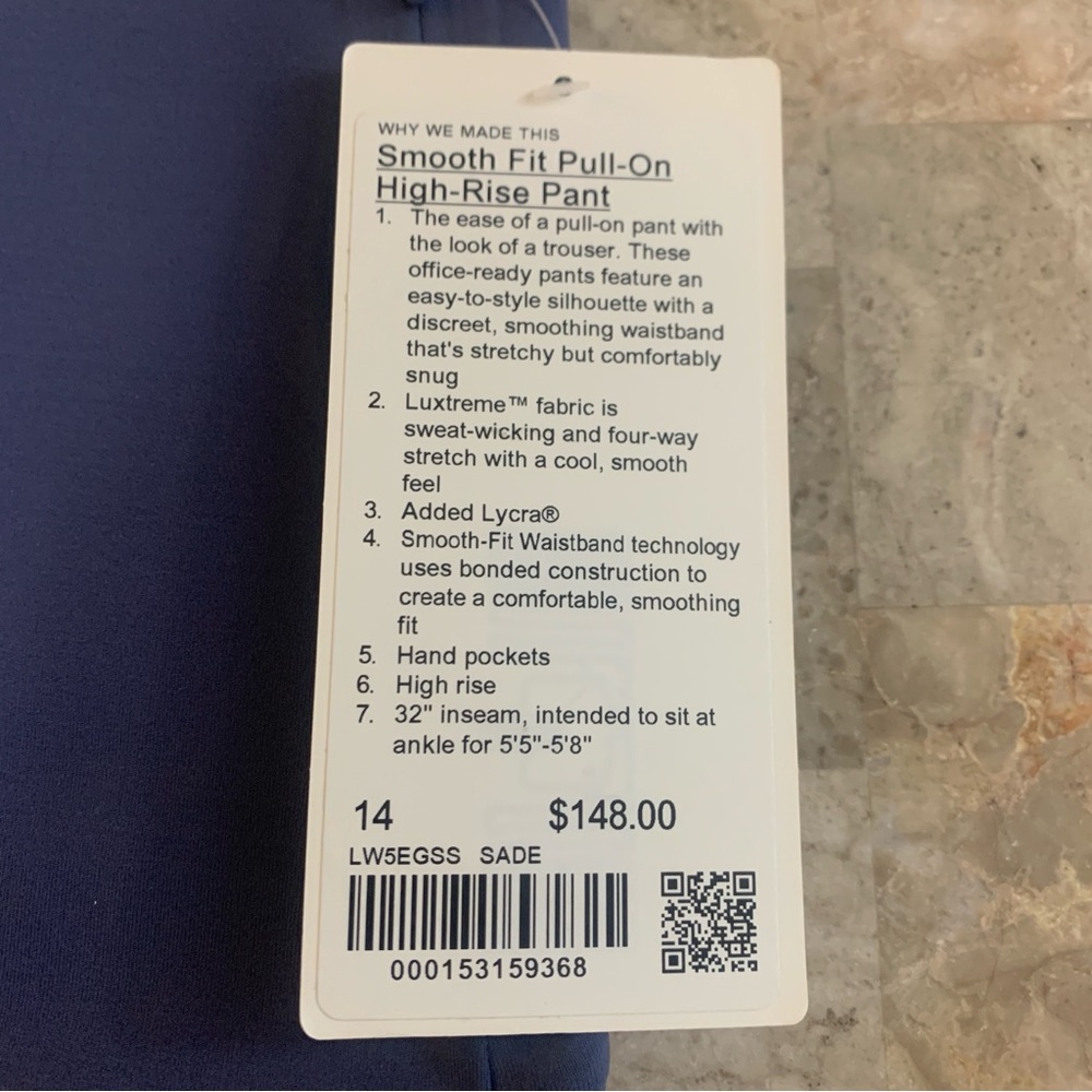 New Lululemon Pants Smooth Fit Pull On High Rise Pant Luxtreme Blue 14 Sade NWT! - Picture 11 of 16